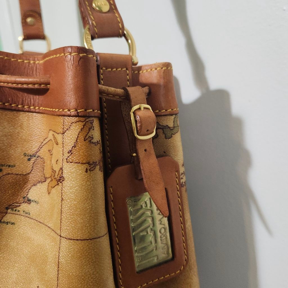 Women's Alviero Martini Shoulder Bucket Bag Brown Map Print - Picture 9 of 14
